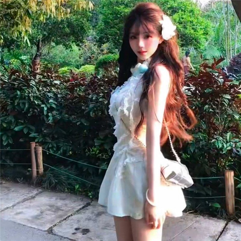 [Yu]Váy dài không tay kiểu Pháp Rishi, màu xanh hoa nhài, thiết kế eo thon, ngọt ngào hè này.