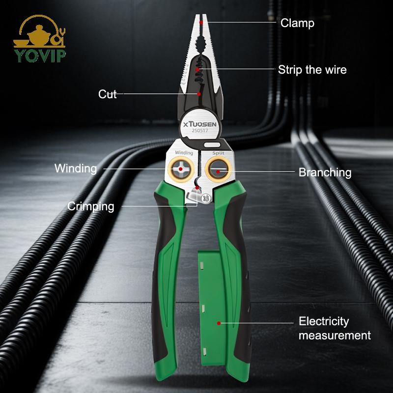 Kìm tuốt dây điện YOVIP Kìm cắt cáp điện đa chức năng chống trượt Thép không gỉ chống mài mòn VN