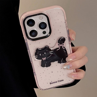 [Sheren] Ốp điện thoại hoạt hình màu hồng đen Thích hợp cho i16 15 14 13 12 11 pro max Vỏ bảo vệ chống sốc