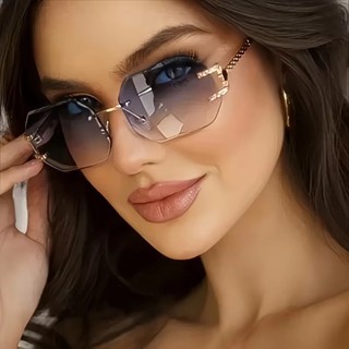 Kính Râm Không Vành Phong Cách Hip Hop, Khung PC Đa Giác Cổ Điển, Chống Tia UV400, Unisex