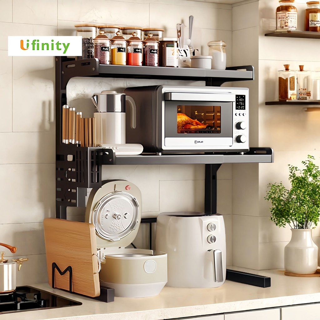 Lifinity Kệ Đa Năng Để Lò Vi Sóng Inox 2-3 Tầng - Có Thể Điều Chỉnh Khoảng Cách Tầng, Tích Hợp Ngăn Gia Vị Thông Minh