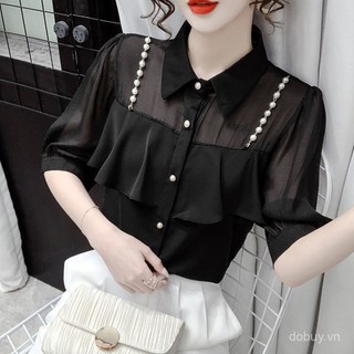 Mùa Hè Áo Voan Tay Ngắn Chất Liệu Mỏng Nhẹ, Thiết Kế Flatter Phù Hợp Thời Trang Hàng Ngày