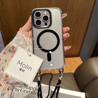 Ốp điện thoại di động có dây buộc từ tính sang trọng cho iPhone16 15 14 13 Pro Max bảo vệ camera chống sốc chống rơi mặt sau cứng