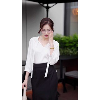 Áo sơ mi LA459 tay dài dáng rộng cổ tim mềm mại chụp ảnh siêu xinh