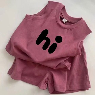 Bộ quần ngắn tay + quần bé trai bé gái Bộ quần Short Vest không tay Amoi Bộ hai mảnh in hoạt hình