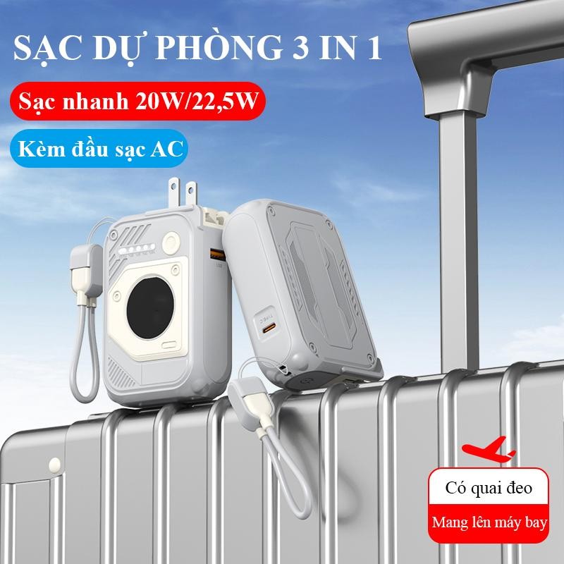 Bộ sạc nhanh combo dây sạc 20000mah tích hợp dây sạc đa năng hỗ trợ sạc nhanh 22.5W PD nhỏ gọn tiện lợi