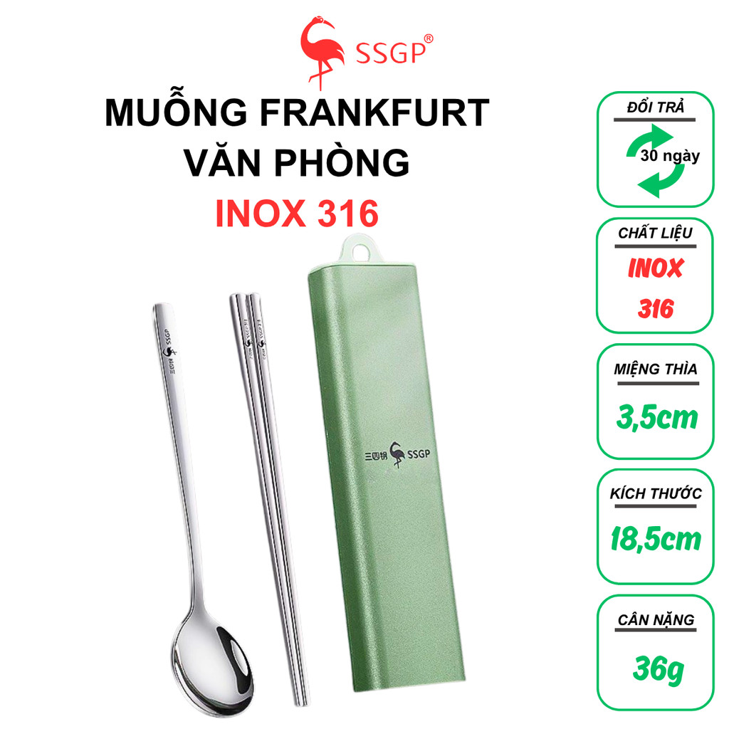 Bộ muỗng ăn văn phòng Frankfurt Inox 316 SSGP - bộ muỗng đũa inox, muỗng đũa cá nhân, muỗng du lịch