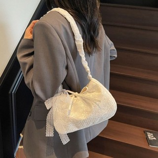 Túi đeo vai ren DANBY, Túi Tote Dây đeo xếp ly Túi xách vải đơn giản, Mua sắm bằng vải ruy băng Túi dung tích lớn hàng ngày