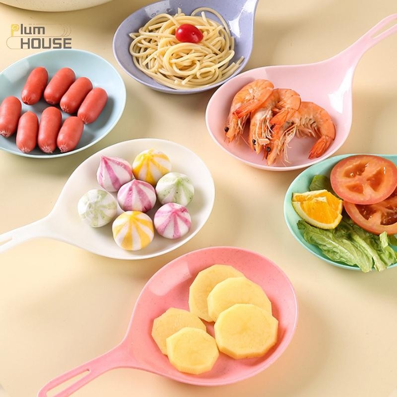 PlumHOUSE Đĩa Cầm Tay Hàn Quốc Thời Trang Màu Trắng Có Tay Cầm Thìa Lớn Khay Khoai Tây Chiên Gà Ăn Nhẹ Đĩa Trái Cây Món Tráng Miệng Bánh Đĩa Mới VN