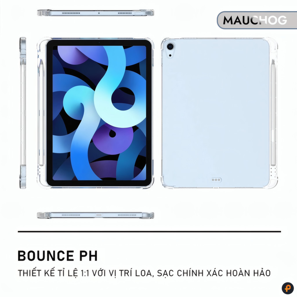 Ốp iPad Trong Suốt Chống Sốc Có Khay Đựng Bút Cho iPad Pro M4 M2 M1 Gen 11 10 Air 7 6 5 4 Mini 7 6