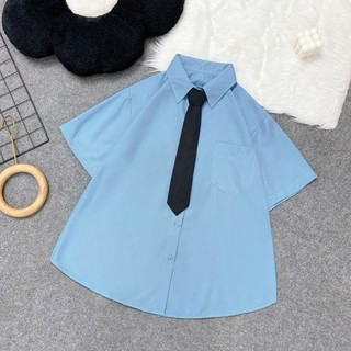 Áo Sơ Bigsize Nữ Tay Ngắn  Kèm Cà Vạt đi học, đi làm  văn phòng, lịch sự, vải mềm mát, ít nhăn- SM1T + Cà Vạt