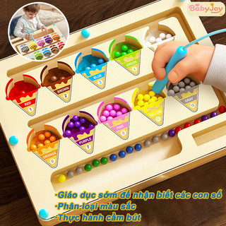 【BabyJoy】Bảng Mê Cung Montessori Bằng Gỗ Nam Châm,bảng mê cung chuyển hạt nam châm bang bút từ,Đồ chơi giáo dục sớm