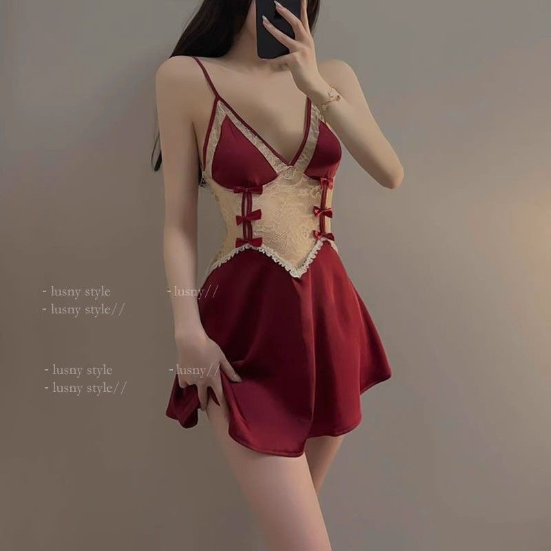 Shop Fat mm Bộ Đồ Ngủ Gợi Cảm Nữ Ice Silk Mỏng Vú Nhỏ Cảm Xúc Quần Lót Size Lớn Ren Sling Váy Ngủ