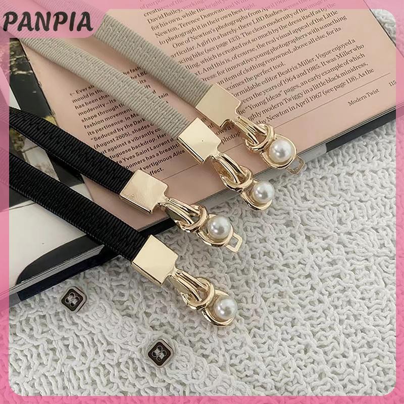 PANPIA-Đỏ Đôi Ngọc Trai Khóa Co Giãn Thắt Lưng Nữ Đen Mỏng Dây Đeo Nữ Váy Váy Trang Trí Dây Thắt Lưng