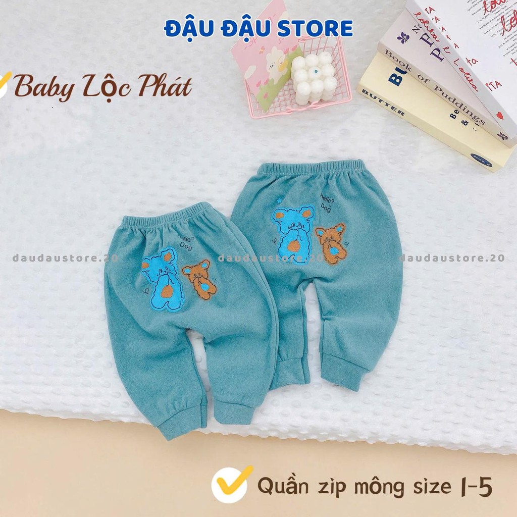 Set 3-5 Quần Dài Thu Đông Quần Zip Lông Mông Cho Bé Sơ Sinh 3-13kg - Vải Zip Lông Phối Họa Tiết QZL01 Đậu Đậu Store