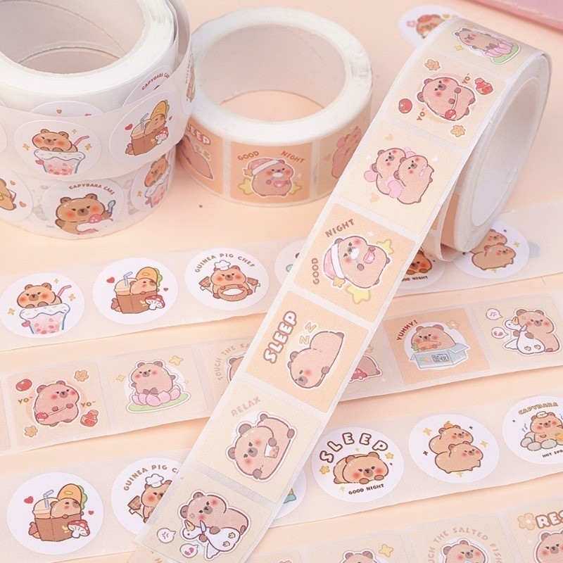 [Nổi bật] Bánh ngọt niêm phong Capybara - Nhãn dán hoạt hình - Đồ dùng văn phòng trường học - Miếng dán tài khoản tay tự dính - Văn phòng phẩm dành cho học sinh - Trang trí thân cây cốc nước