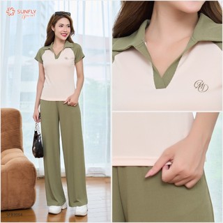 Set đồ nữ SUNFLY chất thun tăm áo cộc quần suông dài SFB3054
