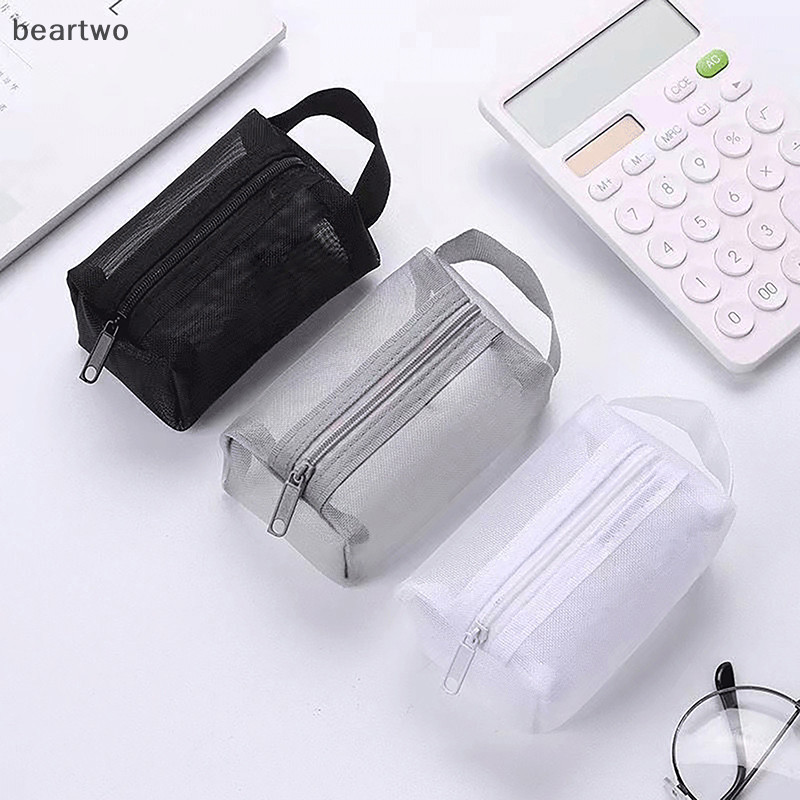 < Beartwo > Túi trang điểm lưới vuông nhỏ bằng Nylon đơn giản Ví đựng tiền xu ba chiều Key ID Thẻ tín dụng Túi đựng thẻ tín dụng Lưới dây kéo Túi lưu trữ đẹp