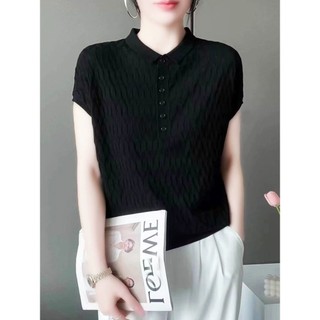 Áo len chui đầu kim cương có ve áo cao cấp 2024 Mùa hè Phong cách mới Slimer Look Loose Top