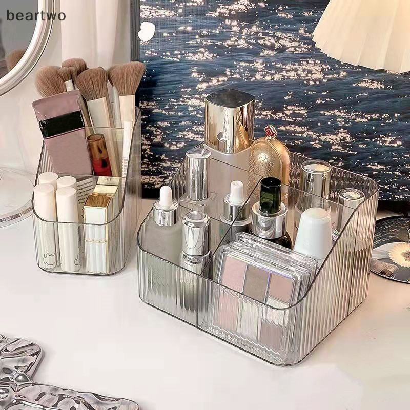 < Beartwo > Hộp lưu trữ năm lưới để bàn, Bàn trang điểm Acrylic hình thang trong suốt, Hộp đựng môi và mỹ phẩm gia dụng đẹp
