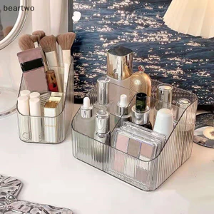 < Beartwo > Hộp lưu trữ năm lưới để bàn, Bàn trang điểm Acrylic hình thang trong suốt, Hộp đựng môi và mỹ phẩm gia dụng đẹp