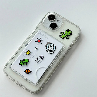 Vỏ đựng thẻ hình thỏ ngoài hành tinh dễ thương Hàn Quốc cho Iphone 8Plus 12mini 13mini 16promax Xs XR XSMAX 11pro Max 16pro 12 13 14 15 Pro Max Vỏ mềm 14promax