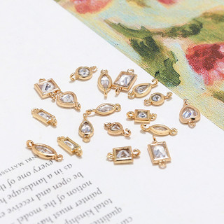 Mặt dây chuyền đôi hình giọt nước bằng đồng mạ vàng zircon ngọt ngào, trang sức handmade DIY, phụ kiện vòng tay, dây chuyền, bông tai