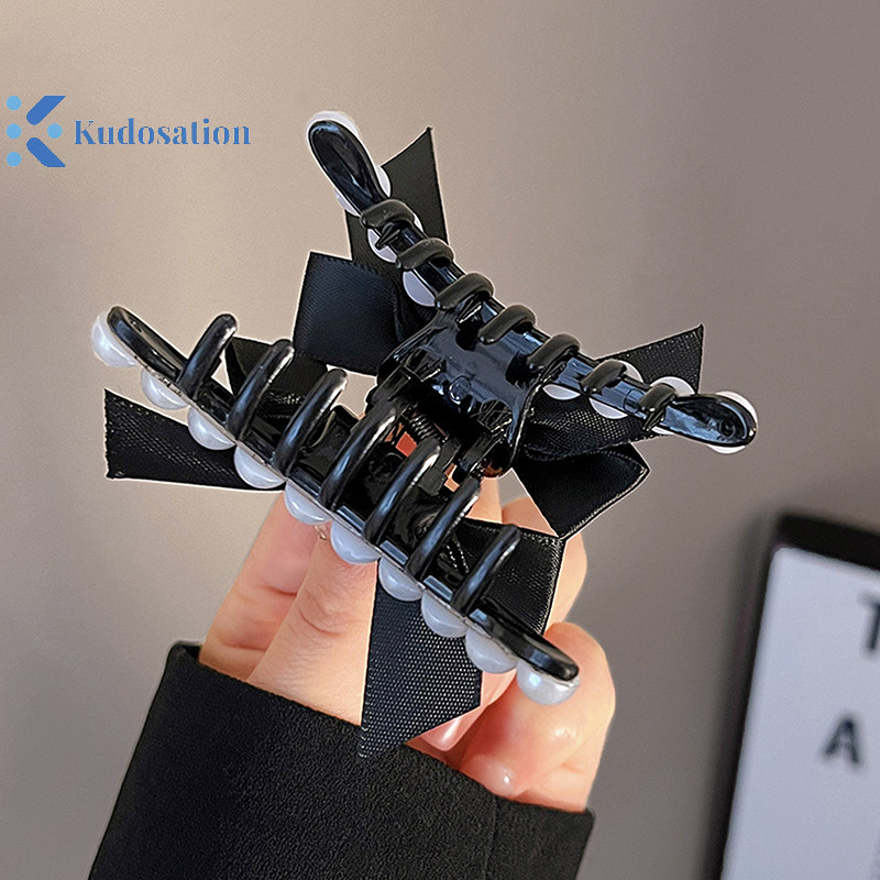 Kudosation Nơ Ngọc Trai Tóc Nhỏ Vuốt Kẹp Bé Gái Đen Đuôi Ngựa Giá Đỡ Barrettes Phụ Kiện Tóc