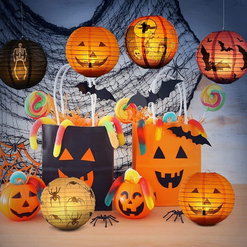 Halloween Giấy Đèn Lồng Bí Ngô Đèn Lồng Treo Mặt Dây Chuyền Kinh Dị Đạo Cụ Thanh Trang Trí Đồ Dùng Dự Tiệc