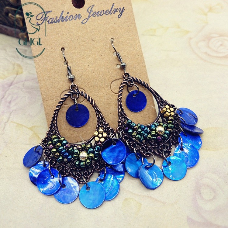 Bông tai dài tua rua vỏ tự nhiên phong cách Bohemian, Hawaii, phụ kiện kỳ nghỉ bãi biển