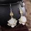 Bông tai nữ ngọc trai hình bầu dục, hoa mộc lan, móc tai trắng chalcedony, phong cách retro, chính hãng