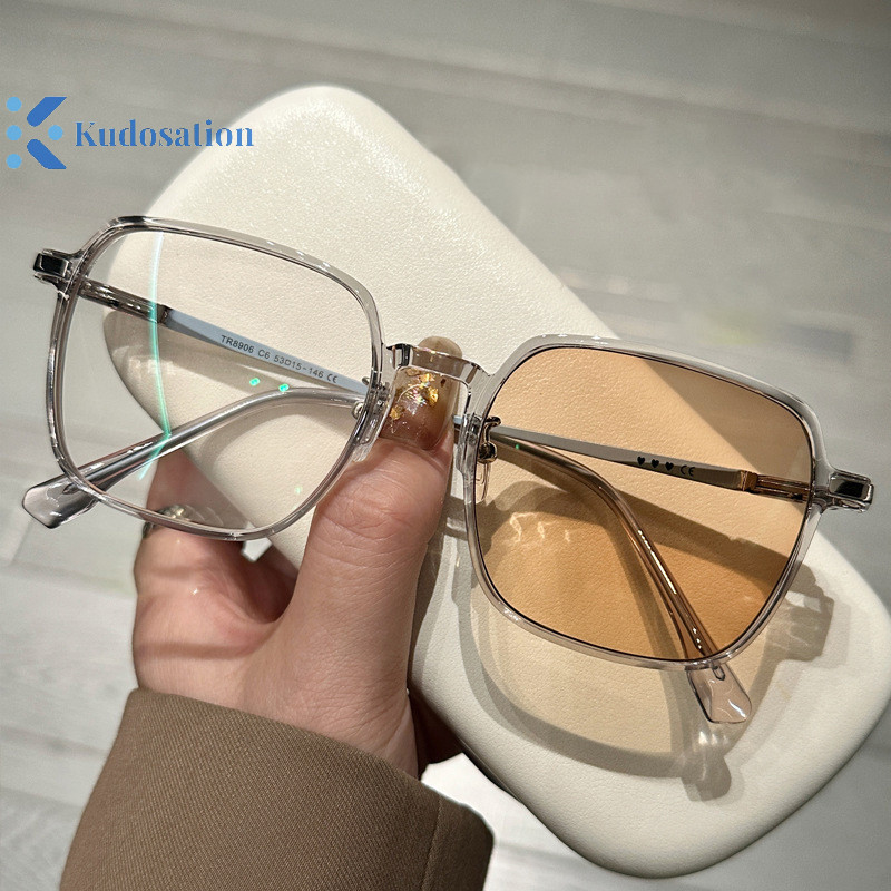 Kudosation Siêu Nhẹ Vuông Photochromic Kính Dành Cho Nữ Vintage Chống Ánh Sáng Xanh Đổi Trà Kính Mát Kính Mắt