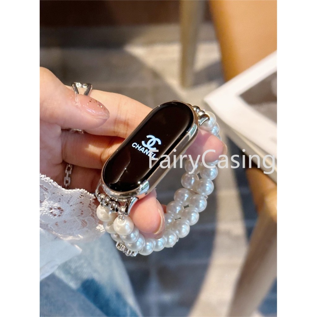 Vòng tay hạt ngọc trai sang trọng cho Xiaomi Mi Band 10 9 8 7 6 5 4 3 Dây đeo cổ tay Dây đeo cổ tay Phụ kiện cho Mi Band 8 Pro 7pro Dây đeo đồng hồ đính cườm Ngọc trai trắng