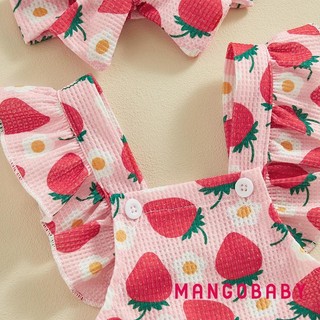 Mg-baby Girls Romper Body và Băng Đô Dâu / Hoa / Anh Đào In Bay Tay Frills Trẻ Sơ Sinh Áo liền quần Quần Áo Mùa Hè