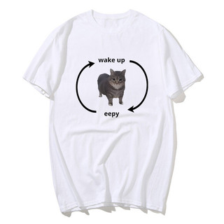 Thức dậy Eepy Kitty Chất Lượng Cao Áo Nam Nữ Tay Ngắn Ngủ Đầu Mèo Ngộ nghĩnh Động Vật Người Yêu Áo Thường Ngày Quá Khổ Tee
