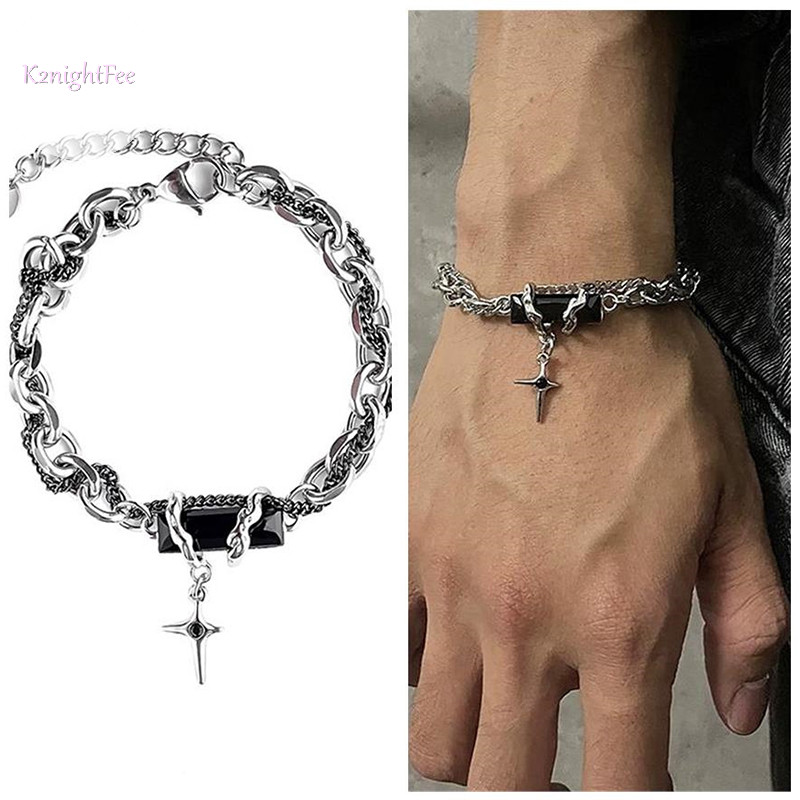 K2nightfee Retro Đen Zircon Ngôi Sao Vòng Tay Dành Cho Nữ Quà Tặng Xu Hướng Dây Xích Kim Loại Unisex Goth Trang Sức Cặp Đôi Mới Phụ Kiện VN