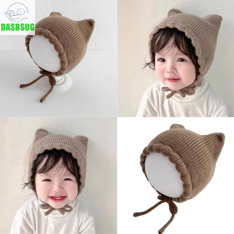 Dasbsug Ấm Áp Thời Trang Cho Bé Mũ Đan Có Tai Màu Trơn Làm Ấm Tai Cho Trẻ Sơ Sinh Hoạt Hình Thời Trang Mũ Đan Cho Bé