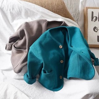 (6m-6Y) Áo len Cardigan Unisex dành cho trẻ em Áo khoác dài tay cổ tròn Cotton màu trơn Áo khoác ngoài