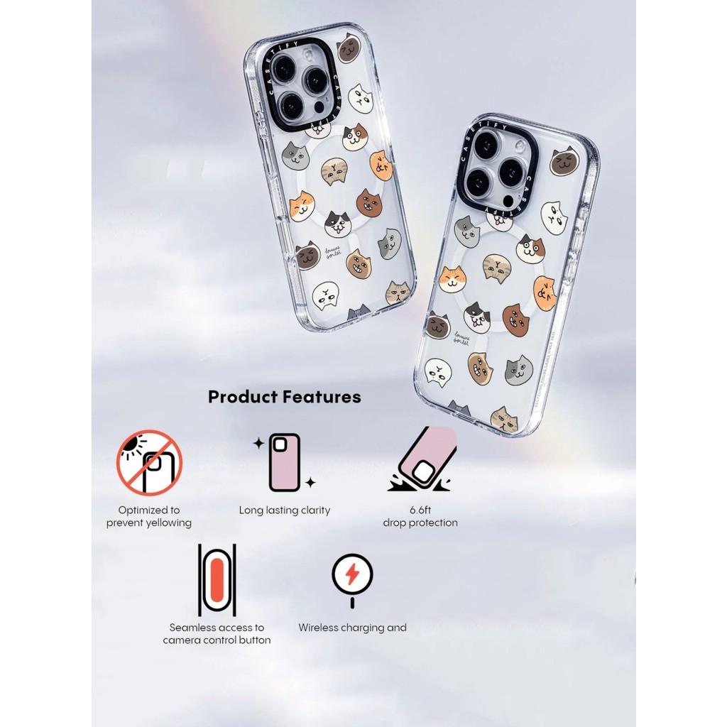 Casetify X CATS MOOD Hút Từ Tính Trong Suốt Cứng Acrylic Mặt Sau TPU Edge Ốp Lưng Điện Thoại Ốp Lưng Tác Động Cho Apple IPhone 13 14 15 Pro Max
