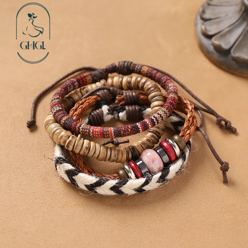 GHGl❤️Handmade Bohemian Kỳ Lạ Vòng Tay Retro Phong Cách Dân Tộc Nam Nữ Dệt Nhiều Lớp Vòng Tay Niche Vòng Tay