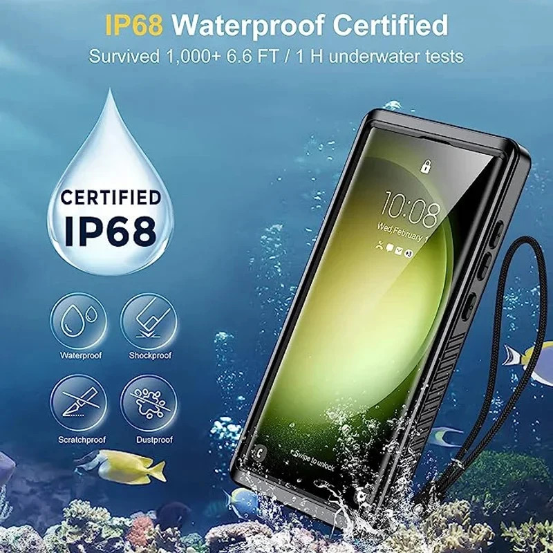 IP68 360 Kín Chống Thấm Nước Cho Samsung S25 S24 S23 S20 FE S9 Note 20 10 9 Plus S26 Ultra Ốp Điện Thoại