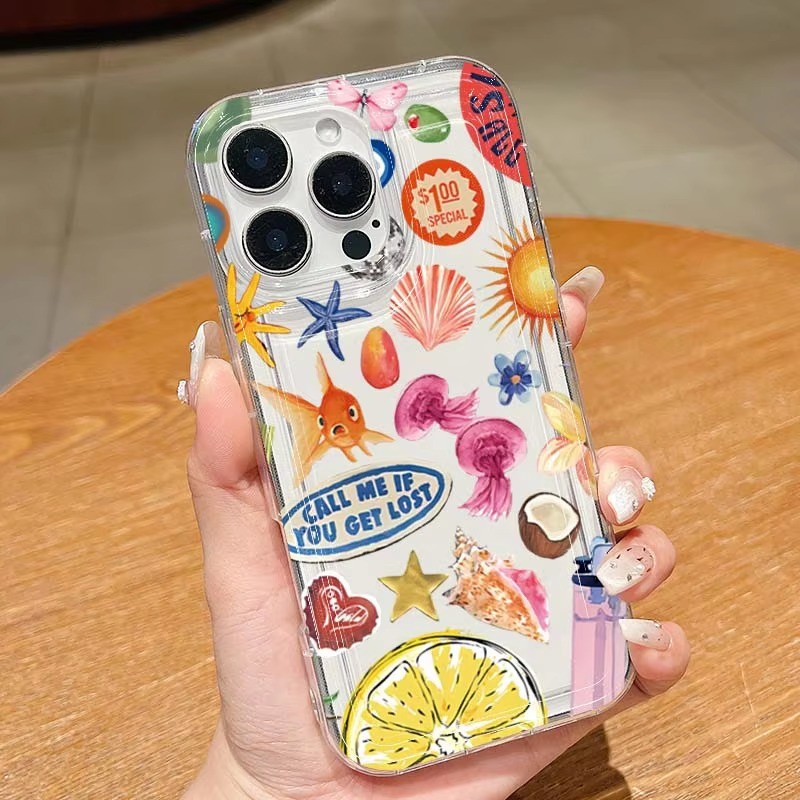 Ốp Lưng Cho iPhone 16 11 12 13 14 15 Pro Max Cho iPhone 16e XR X XS Max 7 8 Plus SE2020 2022 Thạch Biển Họa Tiết Chanh Silicon Mềm Trong Suốt Chống Sốc