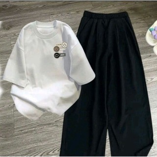 Tổng hợp các sét bộ quần ống rộng chun hách dáng+mix áo phông Form rộng cotton - LUCKY-2