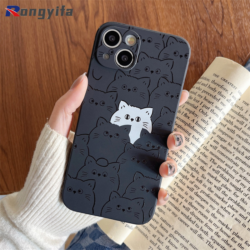 Ốp Điện Thoại Mèo Hoạt Hình Cho iPhone 16E 16 Pro Max 15 14 Plus 13 12 Mini 11 Pro Max X XR XS Max 8 7 6 6s Plus SE2 SE3 Ốp Lưng Mềm Mờ Vỏ Cặp Đôi Chống Sốc Dễ Thương