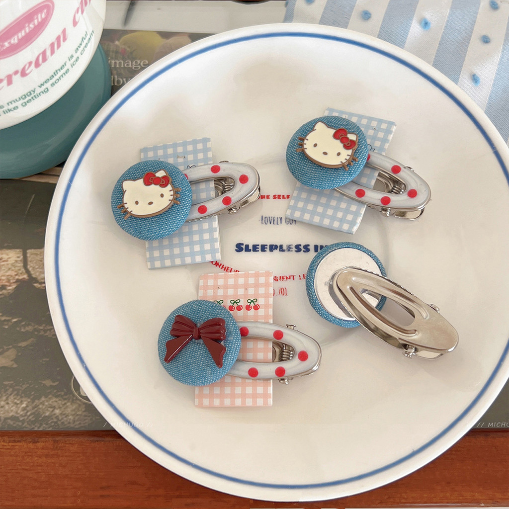 Thời Trang Mèo Kitty Nơ Denim Kẹp Tóc Nữ Quà Tặng Học Sinh