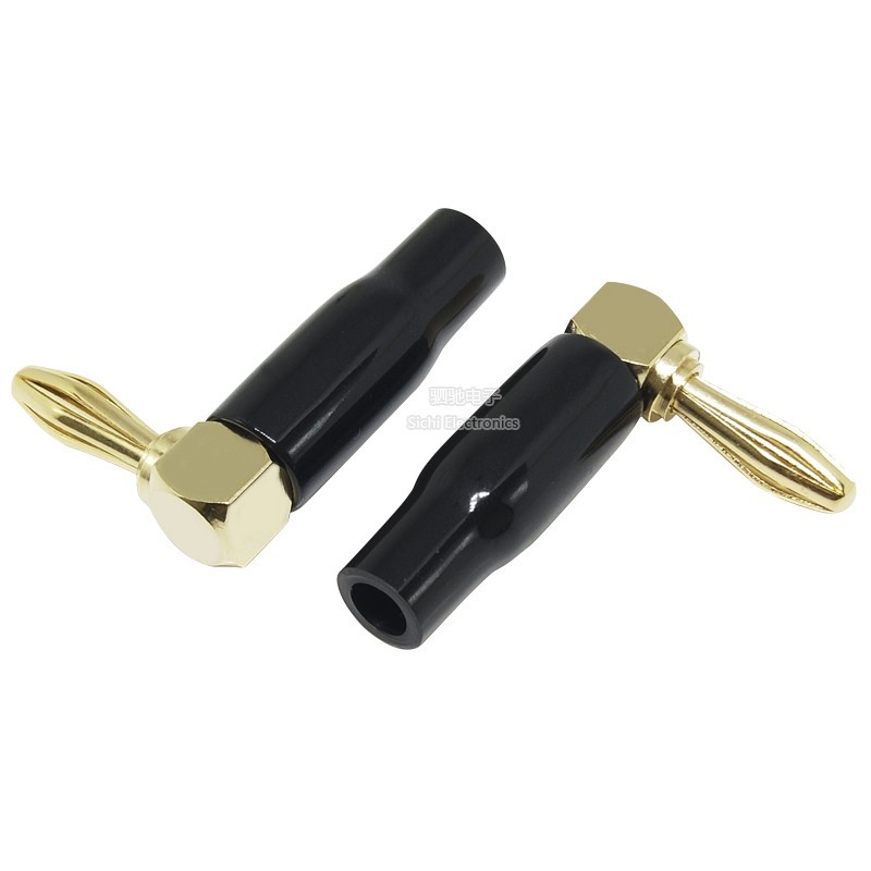 Mạ vàng 4mm Góc phải Khuỷu tay hình chữ L Hàn không cần cắm chuối 90 độ Loa Cáp cắm chuối cắm
