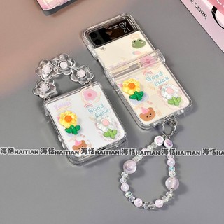 Trong Suốt 3D Gấu Hoa Ba Chiều Thích Hợp Cho Samsung Galaxy Zflip7 Vỏ Điện Thoại Dây Gấp Vỏ Cho ZFlip 7FE 6 5 4 3 5G Vỏ Bảo Vệ Cứng