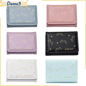 Ví in hình mèo con, 3 lần Ví nhỏ ngắn dễ thương cho chó con dễ thương, Ví đựng tiền xu phong cách PU cổ điển dành cho bé gái Quà tặng học sinh