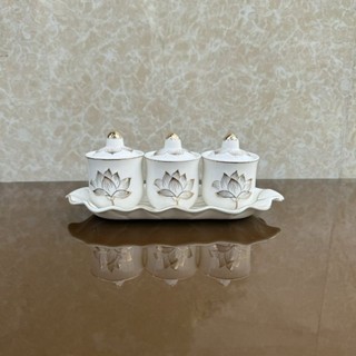 Bộ thờ cúng gốm sứ hoa sen cao cấp tài địa gia tiên phật giáo