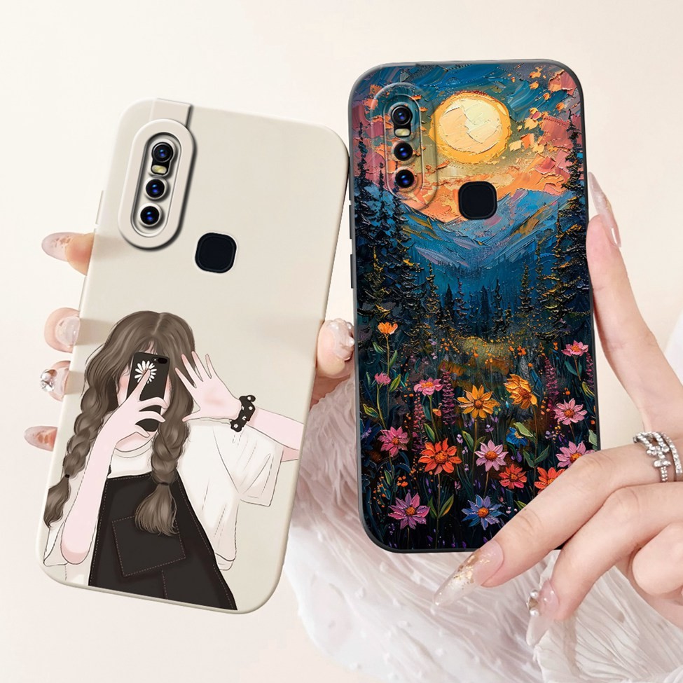 Ốp lưng Vivo 1819 Vivo V15 Cover Hoa thời trang sang trọng Kawaii Girl Vỏ điện thoại chống sốc hình mèo dễ thương